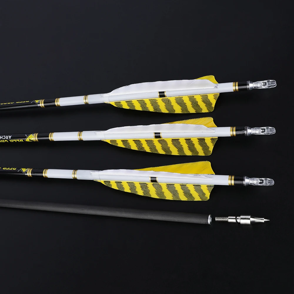 Flechas de carbono puro para tiro con arco, columna vertebral de 33,8 pulgadas, eje de 300-800 ID6.2mm, pluma giratoria de 4 ", arco compuesto para caza, arco recurvo, tiro al objetivo - imagen 4