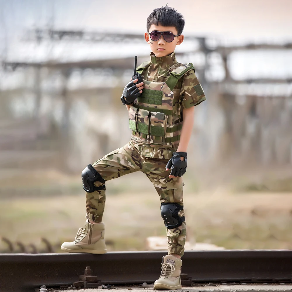 Conjunto de uniforme de entrenamiento militar al aire libre para niños, traje de pantalones superiores de camuflaje para niños, disfraz de combate de fuerzas especiales de la selva para niños y niñas - imagen 2