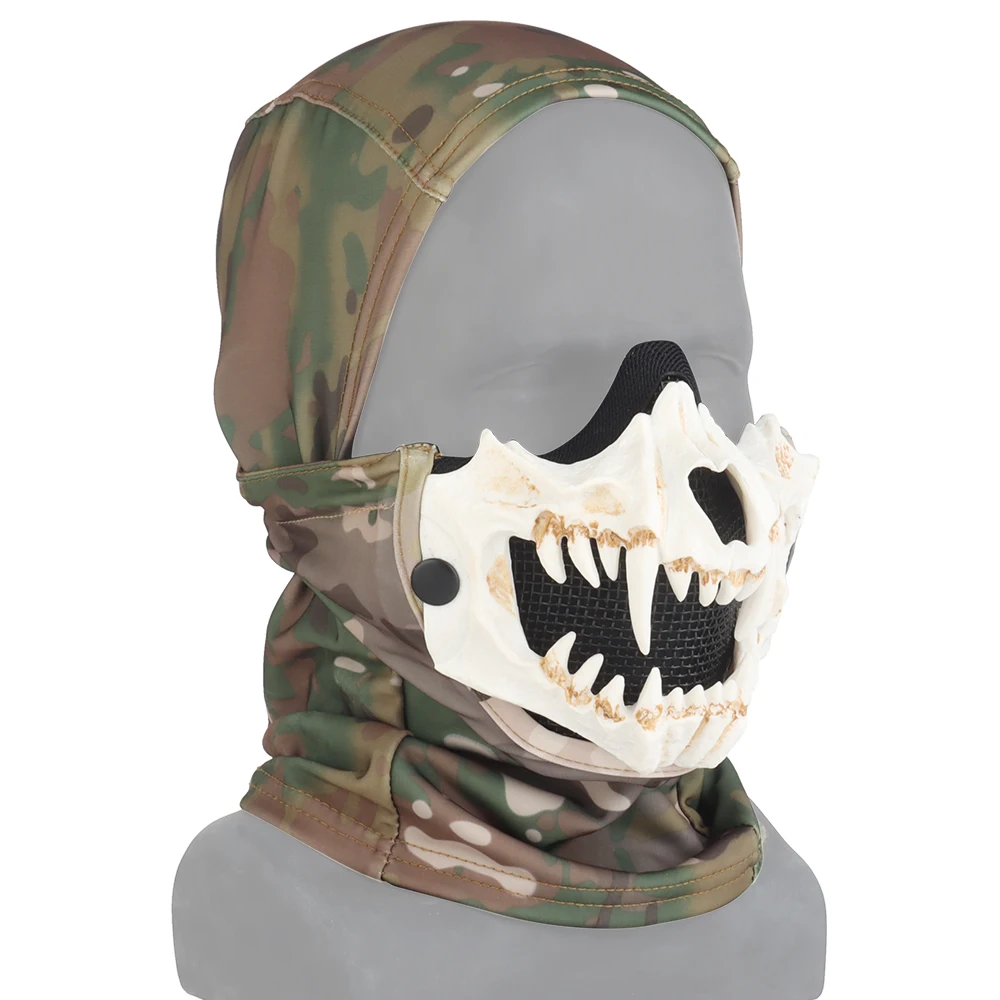 Colmillos tocados Paintball Airsoft CS combate caza malla de acero mascarillas faciales Halloween dientes de vampiro accesorios de terror máscara de caza - imagen 3