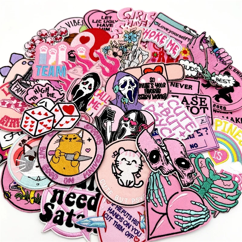 40 unids/lote PUNK surtido de parches bordados apliques para ropa parches para planchar DIY decoración pegatinas de rayas chaqueta vaquera - imagen 4