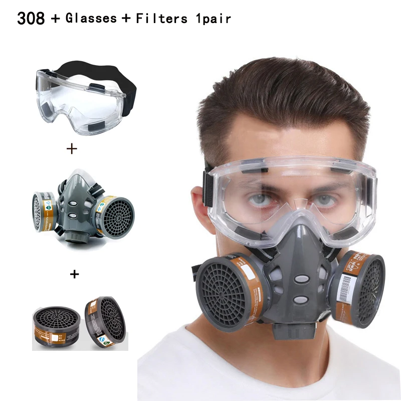 Respirador de máscara de Gas de cara completa/media con gafas de seguridad, pintura a prueba de polvo, decoración de pesticidas, formaldehído y accesorios de filtro - imagen 5