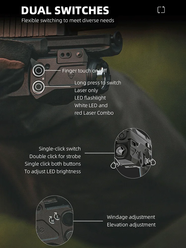 Vector 2007 linterna láser Led táctica potente Mini 500 lúmenes 3 niveles de brillo para caza patrulla - imagen 5