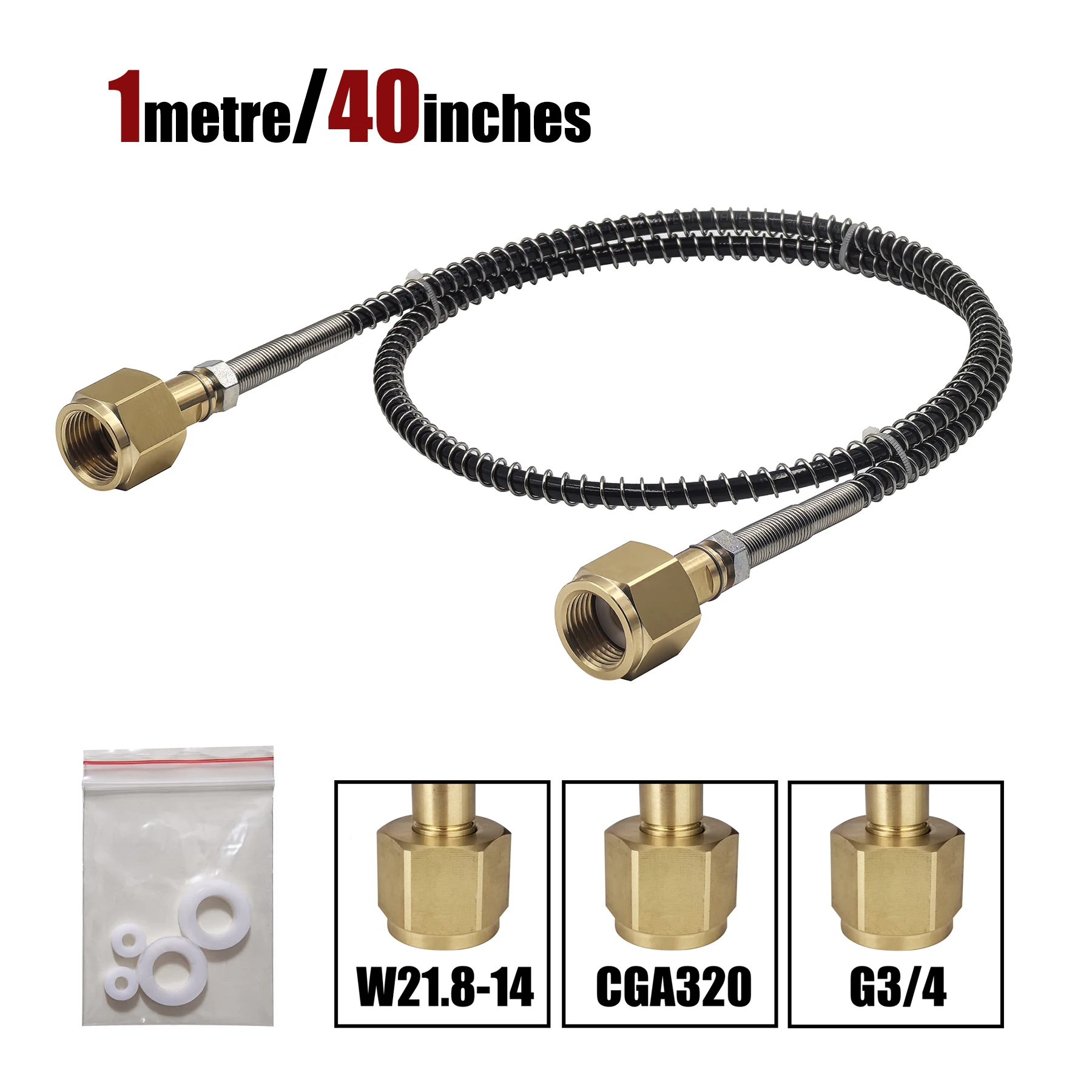 Adaptador de carga de repuesto de estación de llenado HPA de tanque de botella de cilindro de dióxido de carbono con conector de manguera de 40 pulgadas/100 cm W21.8, CGA320