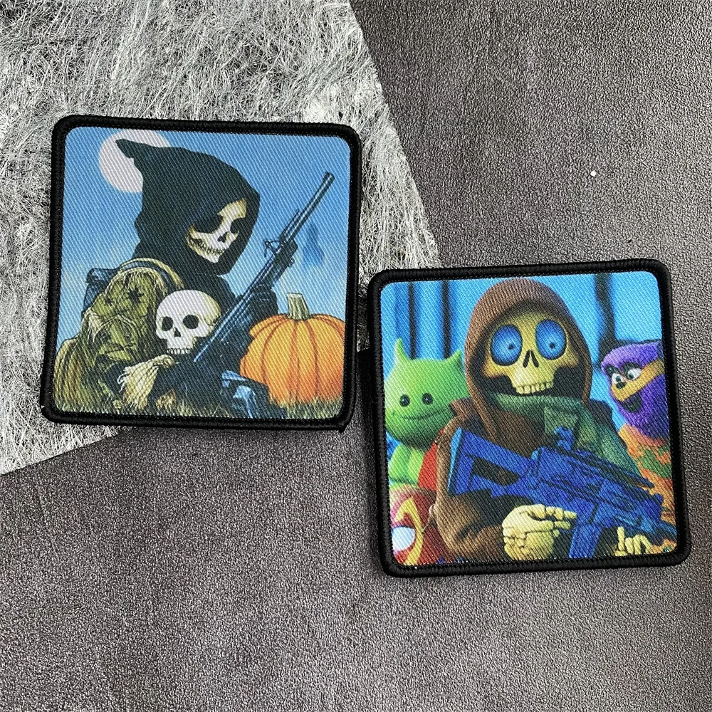 Inteligencia militar, parche táctico impreso PBS, insignia de moral de calabaza de Navidad con calavera, brazalete del ejército, pegatinas para mochila con gancho y bucle - imagen 2