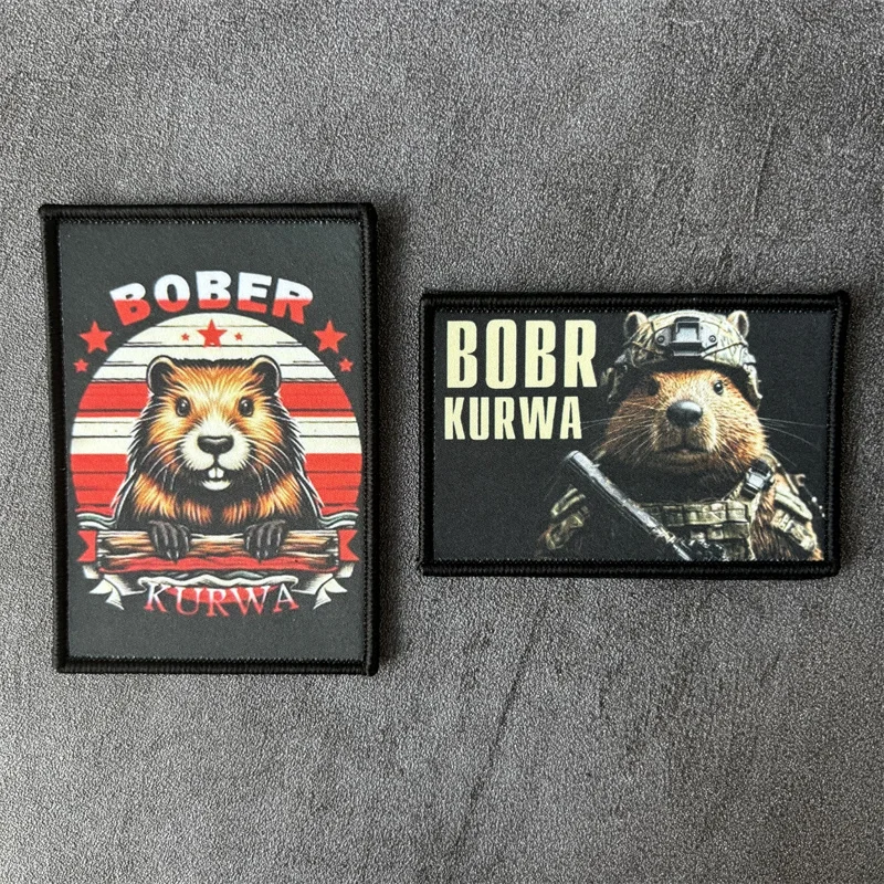 Parche táctico con estampado "BOBR KURWA", insignia de moral para ropa, parche de castor militar con gancho, pegatina para brazalete de mochila