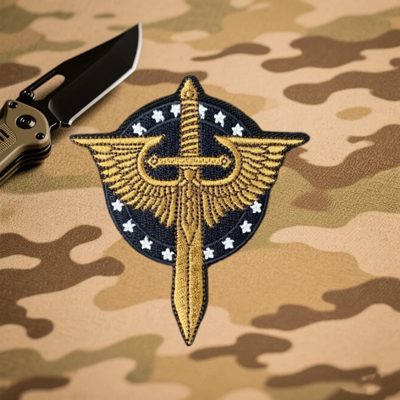 Parche táctico bordado alas y espada – insignia militar con velcro - imagen 4