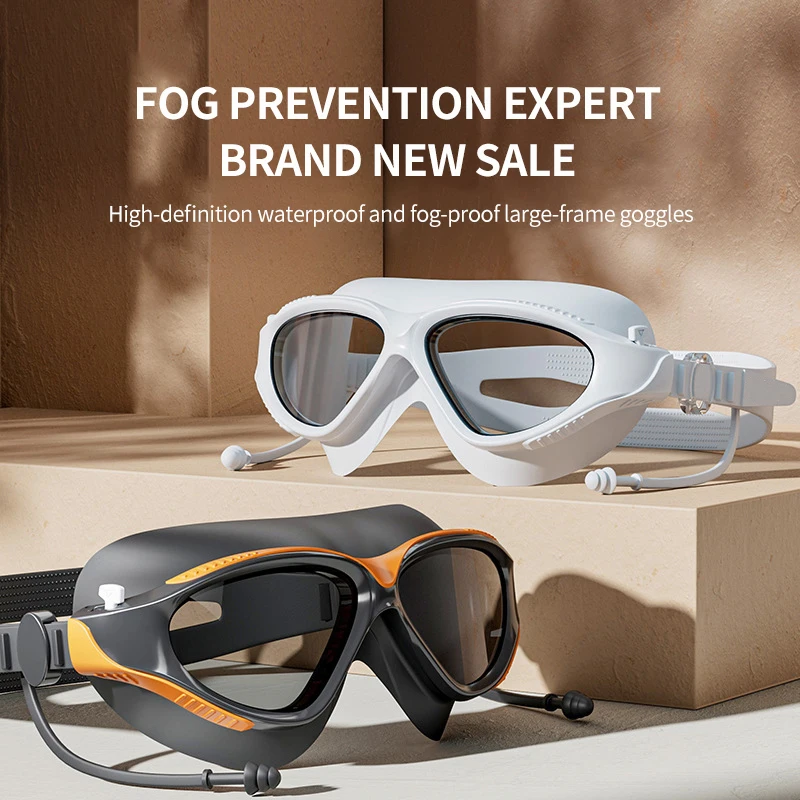 Nuevas gafas de natación profesionales de moda para adultos, protección UV antiniebla, gafas de natación ajustables de silicona + juegos de gorros de natación - imagen 2
