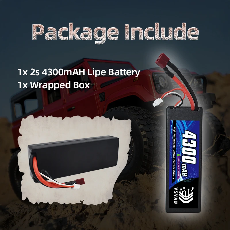 2 unidades VSVAW Lipo batería 2S 7,6 V 80C 4300mAh con conector Deans para RC coche camión vehículo Buggy Losi RC piezas de modelos de carreras - imagen 4