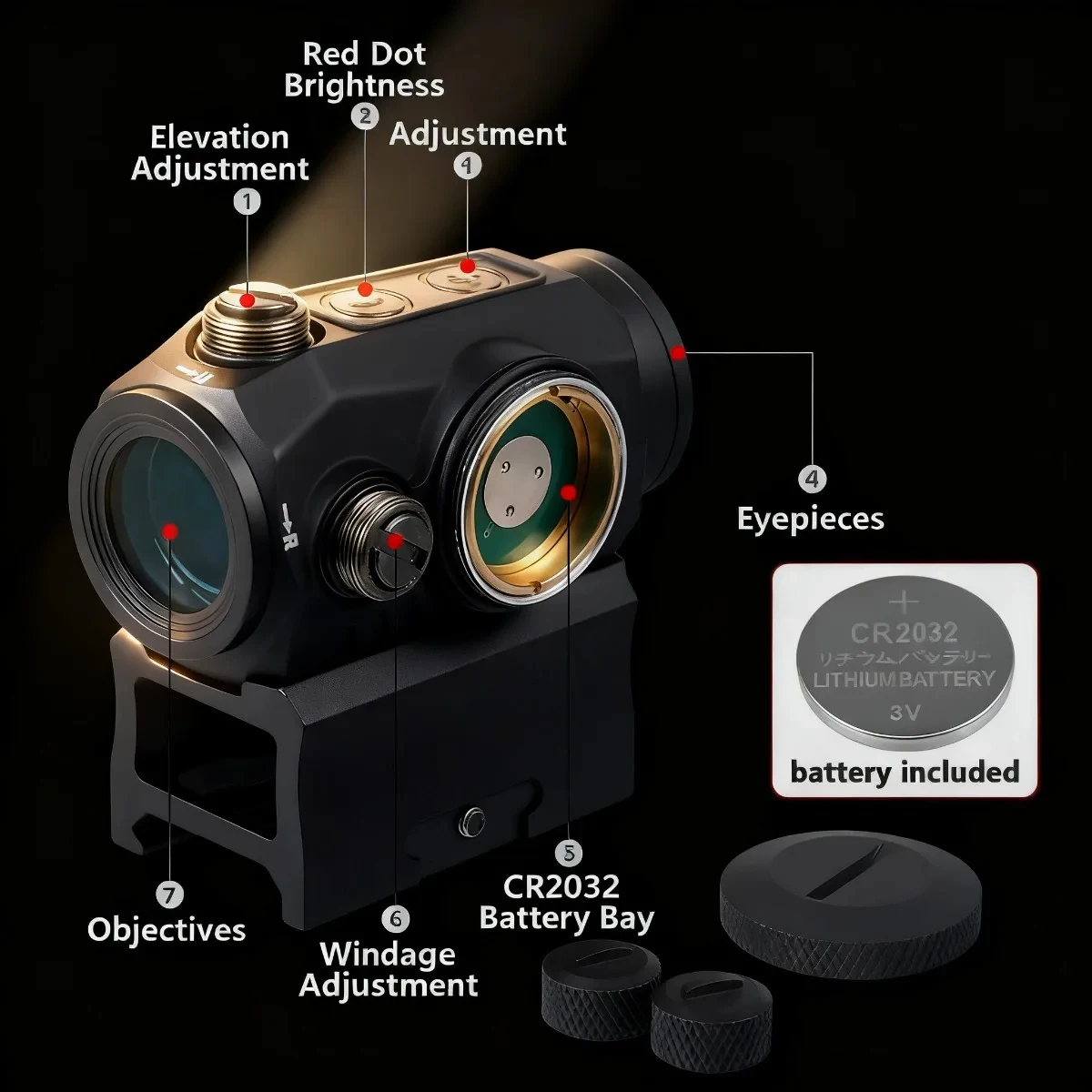 R5 1x20mm 2 MOA Red Dot Sight Reflex Riflescope alcance de caza con montaje Riser 20mm Rail co-Witness holográfico AR15 - imagen 4