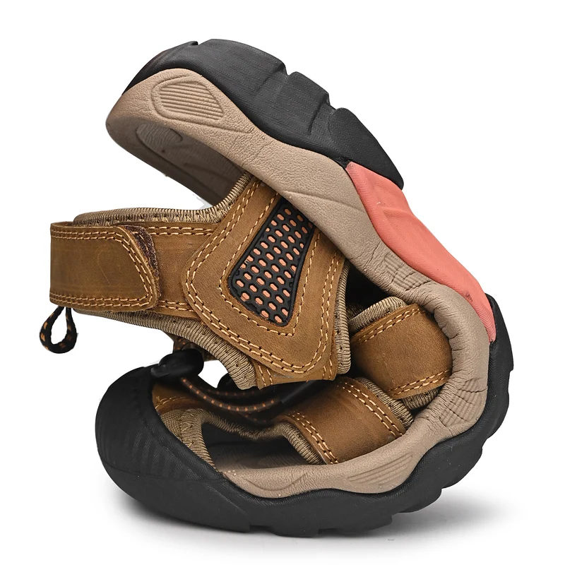 HIKEUP-zapatos de ocio al aire libre para hombre, sandalias de playa de piel de vaca de capa superior, zapatos de senderismo con suelas de goma, sandalias de verano absorbentes de sudor - imagen 5