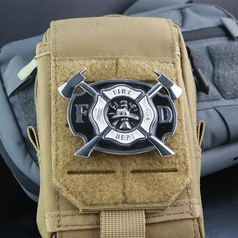 FD bombero Metal moral emblema FIRE DEPT 3D gancho y bucle parches mochila táctica pegatina decorativa - imagen 5