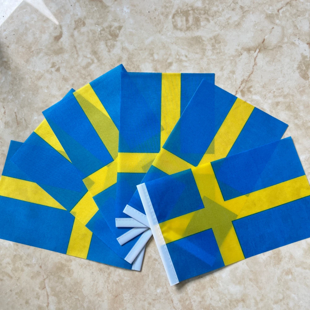 Bandera de mano Suecia poliéster permeable doble cara para eventos - imagen 4
