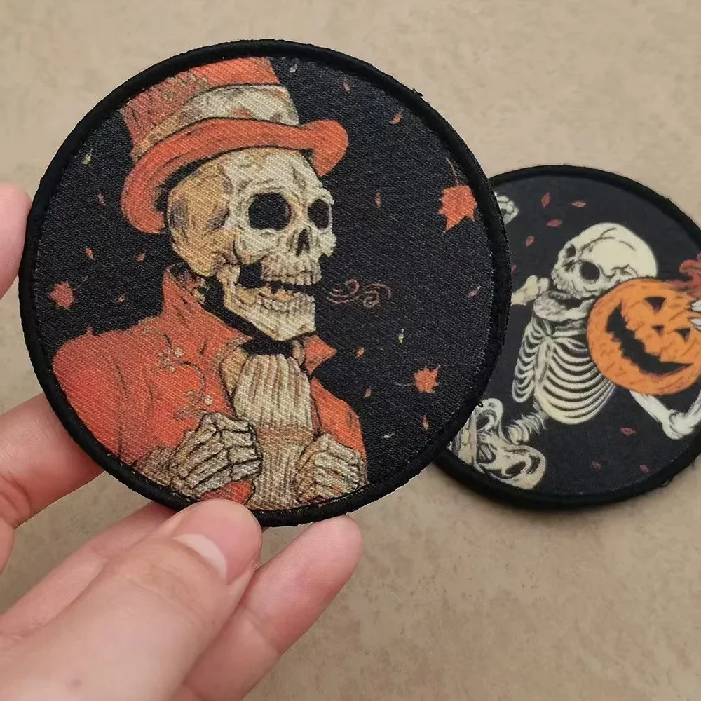 Parches de gancho y bucle bordados de noche de calabaza para Halloween, insignia de moral de calavera, mochila, uniforme de béisbol, pegatina decorativa con estampado - imagen 4