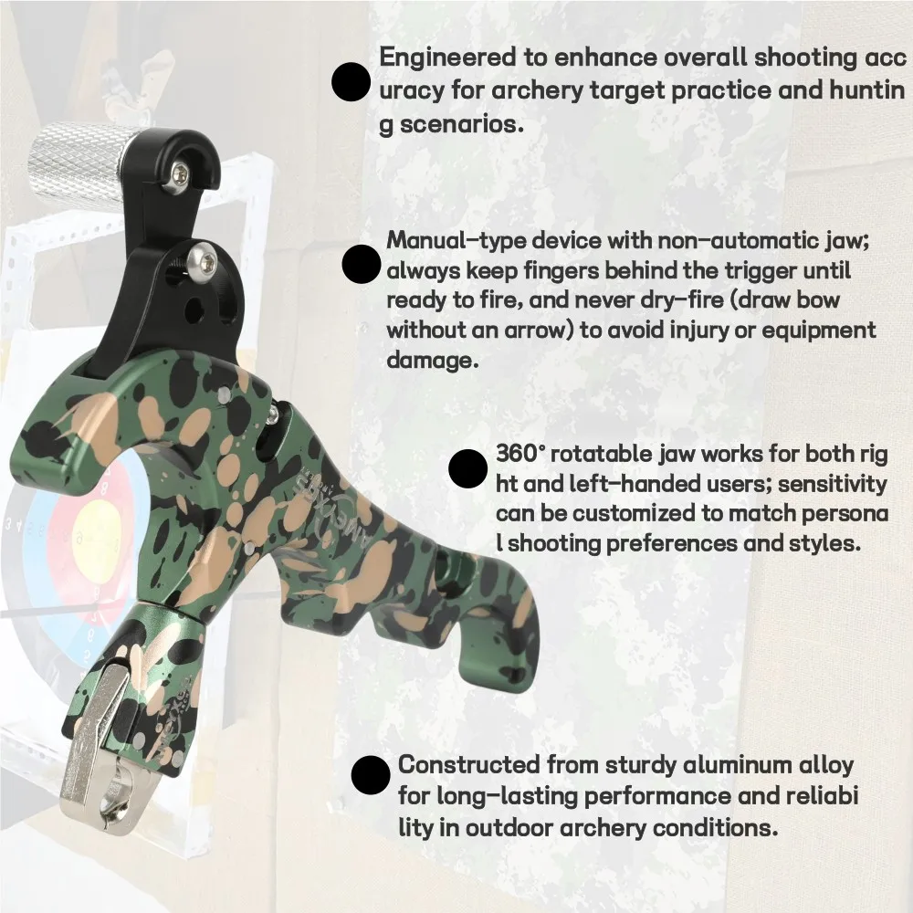 Liberación del arco compuesto de tiro con arco de 4 dedos 360 °   Accesorios de tiro ajustables de aleación de aluminio LH/RH de liberación de pulgar de caza giratoria - imagen 4