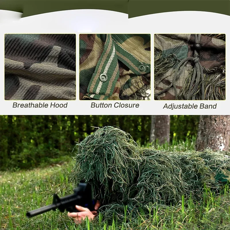 Traje táctico Ghillie para niños y adultos, cazador, caza, bosque, ropa de camuflaje de hoja biónica 3D, uniforme de disfraz, conjunto de trajes de camuflaje Cs - imagen 5
