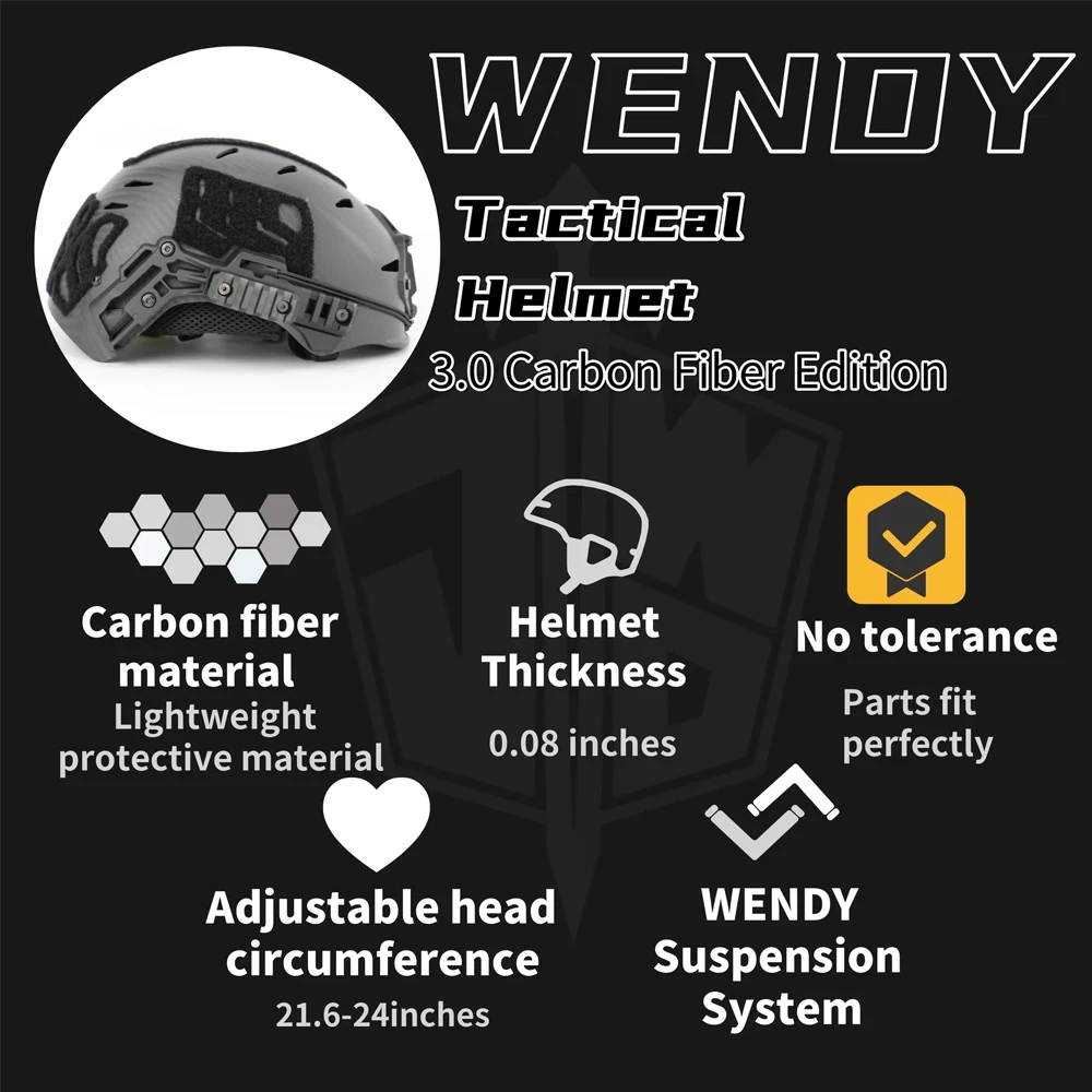 Casco táctico Wendy 3,0, edición de fibra de carbono, forro Premium, sombrero de montar colgante para caza de Paintball Airsoft al aire libre - imagen 3
