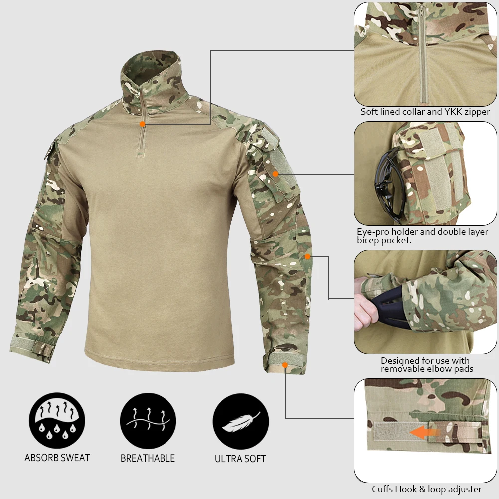 KRYDEX-traje de uniforme táctico G3, camisa y pantalones de combate, rodilleras, camuflaje, caza, senderismo al aire libre, Camping, ropa de camuflaje - imagen 2