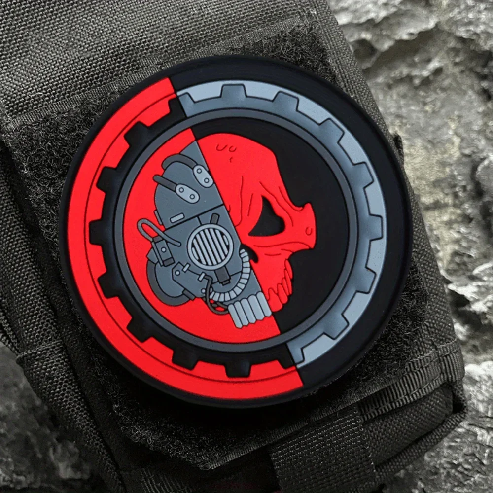 Parches de gancho y bucle de PVC con calavera mecánica de veterano, parche táctico, insignia de moral militar, apliques, brazalete, pegatinas para mochila - imagen 5