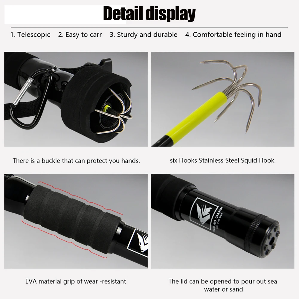 Ancla de calamar, 6 anzuelos de plantilla, anzuelo telescópico de calamar, anzuelo de punta para caña de pescar en el océano para pulpo de agua salada/equeño, equipo de pesca - imagen 5