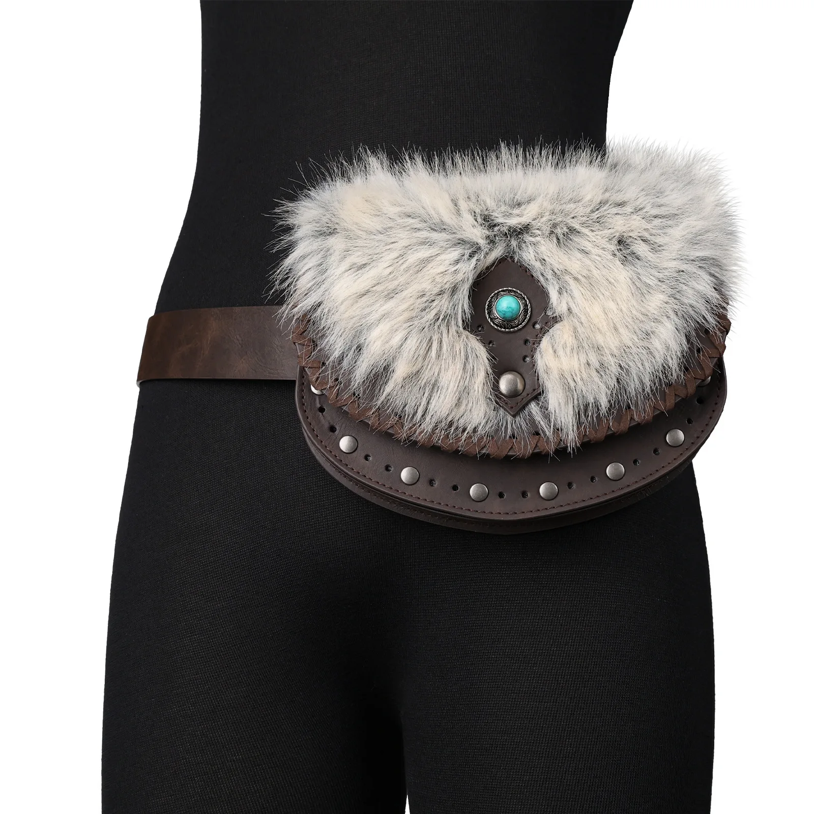 Bolso decorativo medieval turquesa: bolso de accesorios de cosplay retro de estilo nórdico (marrón/negro opcional)