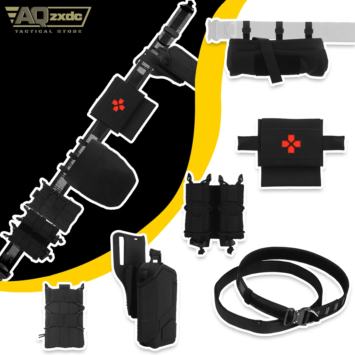 AQzxdc Juego de cinturón Airsoft con doble bolsa para revistas, bolsa de recuperación PHC, kit médico pequeño y rápido, funda Universal de extracción rápida X300