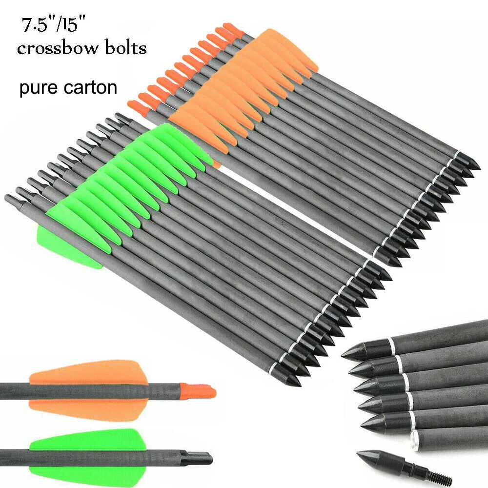 Pernos de ballesta de tiro con arco de 7,5 "y 15", flechas de cartón puro con puntas de flecha reemplazadas en Nock para caza al aire libre, 6 12 24 Uds.