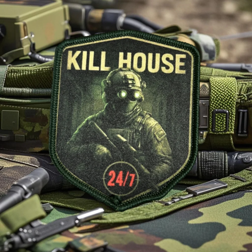 Insignia de moral impresa Kill House Warrior, parche táctico, parches de gancho y bucle, brazalete, mochila militar, pegatinas para ropa