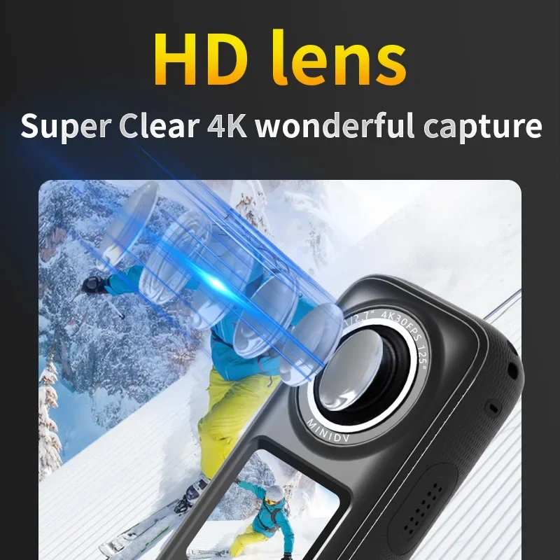 Cámara de Acción 4K HD, pantalla táctil IPS de 1,4 pulgadas, antivibración, impermeable, para deportes al aire libre, para casco de motocicleta - imagen 3
