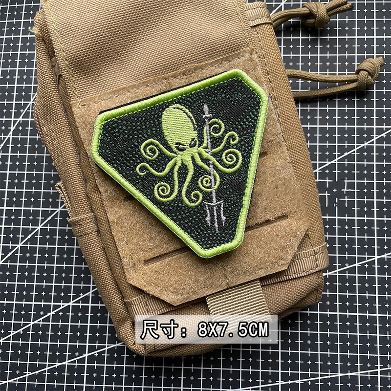 Parche bordado táctico Trident Octopus, división de proyectos especiales, apliques de combate de hoja corta para decoración de mochila de ropa - imagen 5