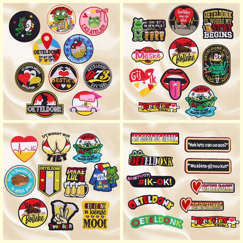 Juego de 10 Uds. De parches bordados con emblema Oeteldonk, parche de Carnaval de Países Bajos DIY, parches para planchar para ropa, sombreros, insignias de costura