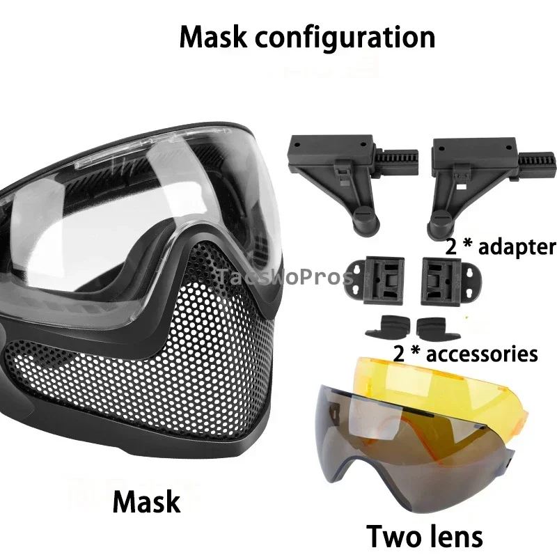 Máscara táctica con 3 lentes, malla de acero resistente a impactos, protección para caza y tiro, máscara facial completa, equipo Airsoft - imagen 2