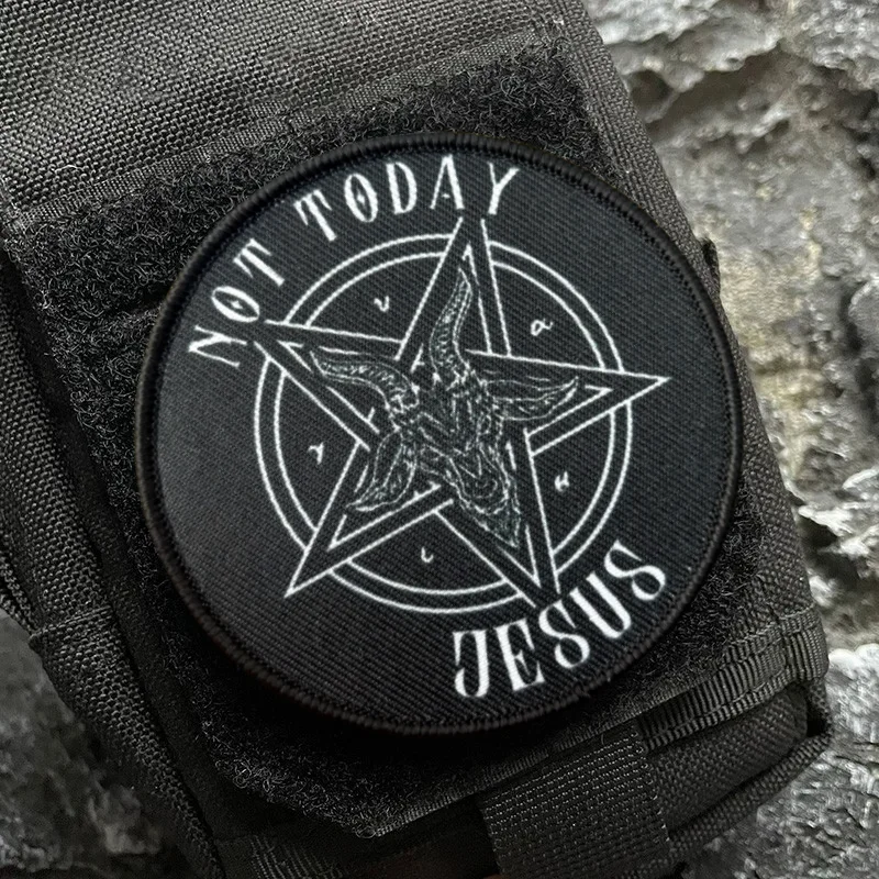 Pentagrama cabra no hoy parches de moral táctica brazalete militar insignia del ejército parches de gancho y bucle impresos pegatinas para mochila - imagen 4