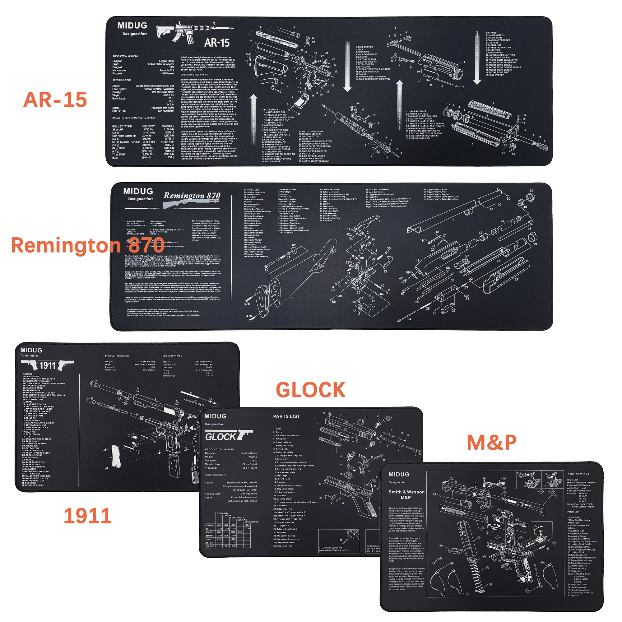 Alfombrilla de limpieza para pistola de 5mm, alfombrilla de ratón, alfombrilla de goma para escopeta AR-15 Remington 870, pistola 1911 GLOCK M & P, incluye lista de piezas - imagen 2