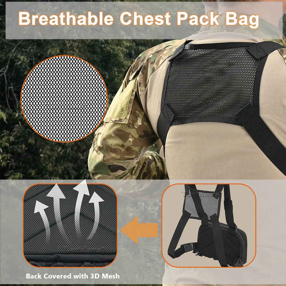 Bolsa de pecho para hombre Molle EDC, chaleco táctico con funda de pistola oculta, bolsa de aparejo de pecho de utilidad para correr y cazar - imagen 4
