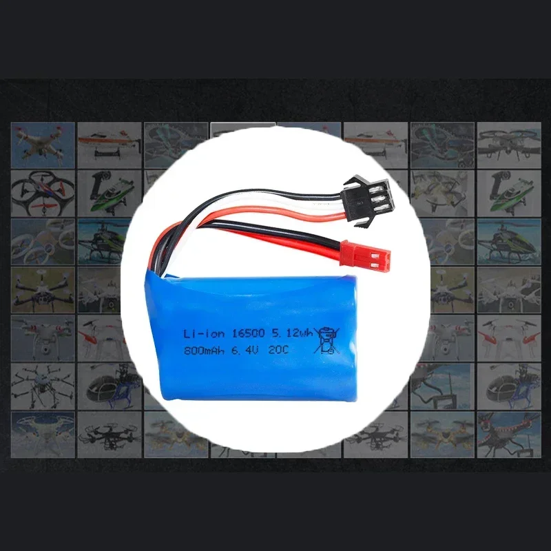 Batería Lipo de 6,4 V, 800mAh, 20C, 16500, SM-3P, enchufe doble JST inverso para Wltoys 18628 18629 18428 18429 RC, repuesto de juguete de coche de alta velocidad - imagen 5