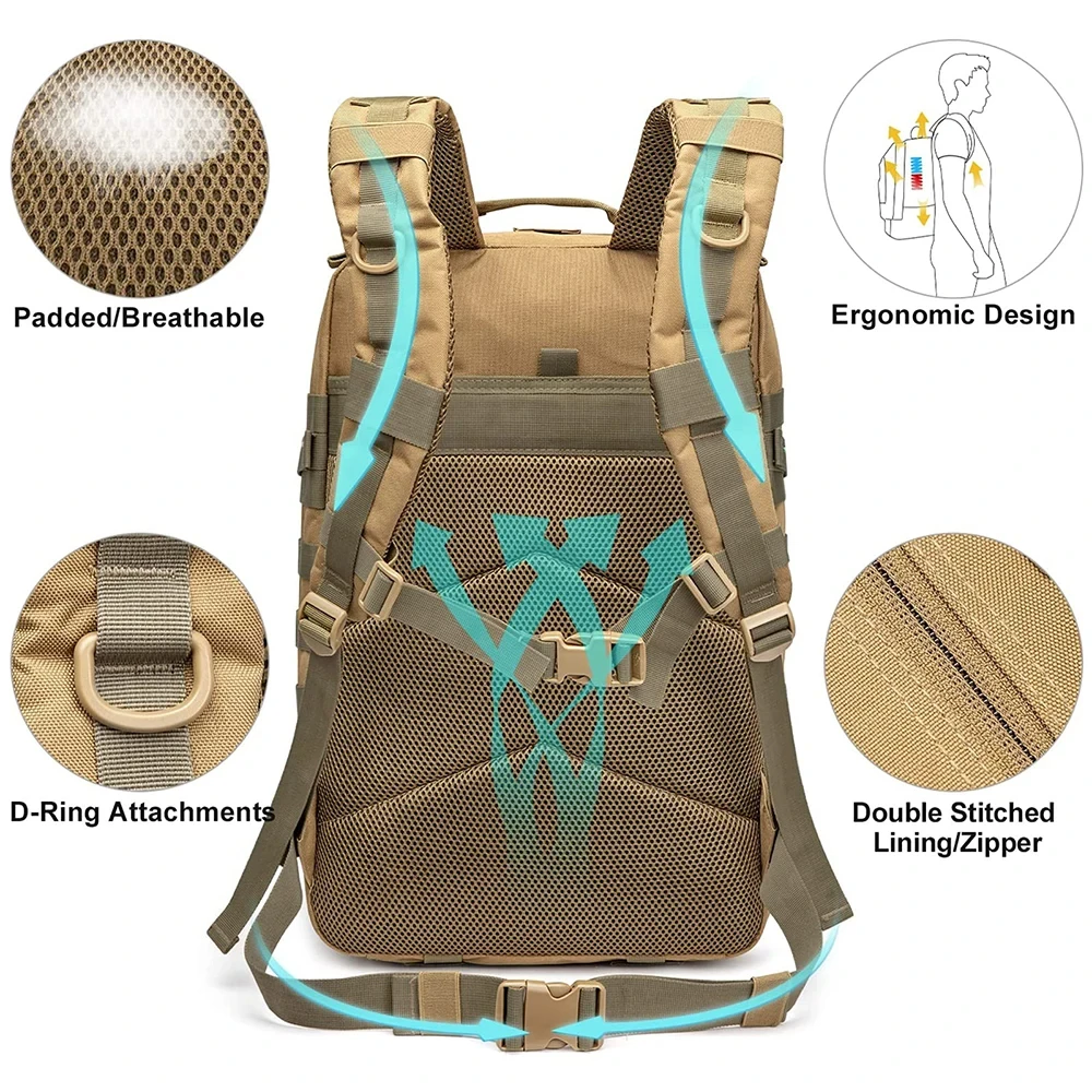 Mochila táctica militar grande de 45l, bolsa de asalto de 3 días, bolsa Molle, mochila de senderismo, mochila impermeable de caza - imagen 5