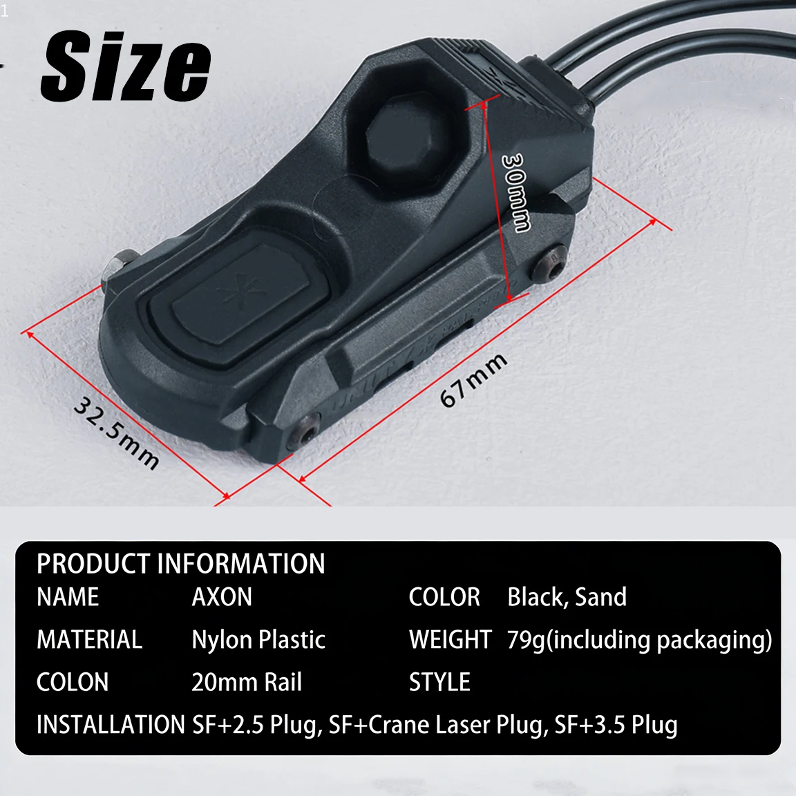 UNITY AXON Interruptor táctico dual – Crane 2.5/3.5 mm linterna/láser - imagen 3