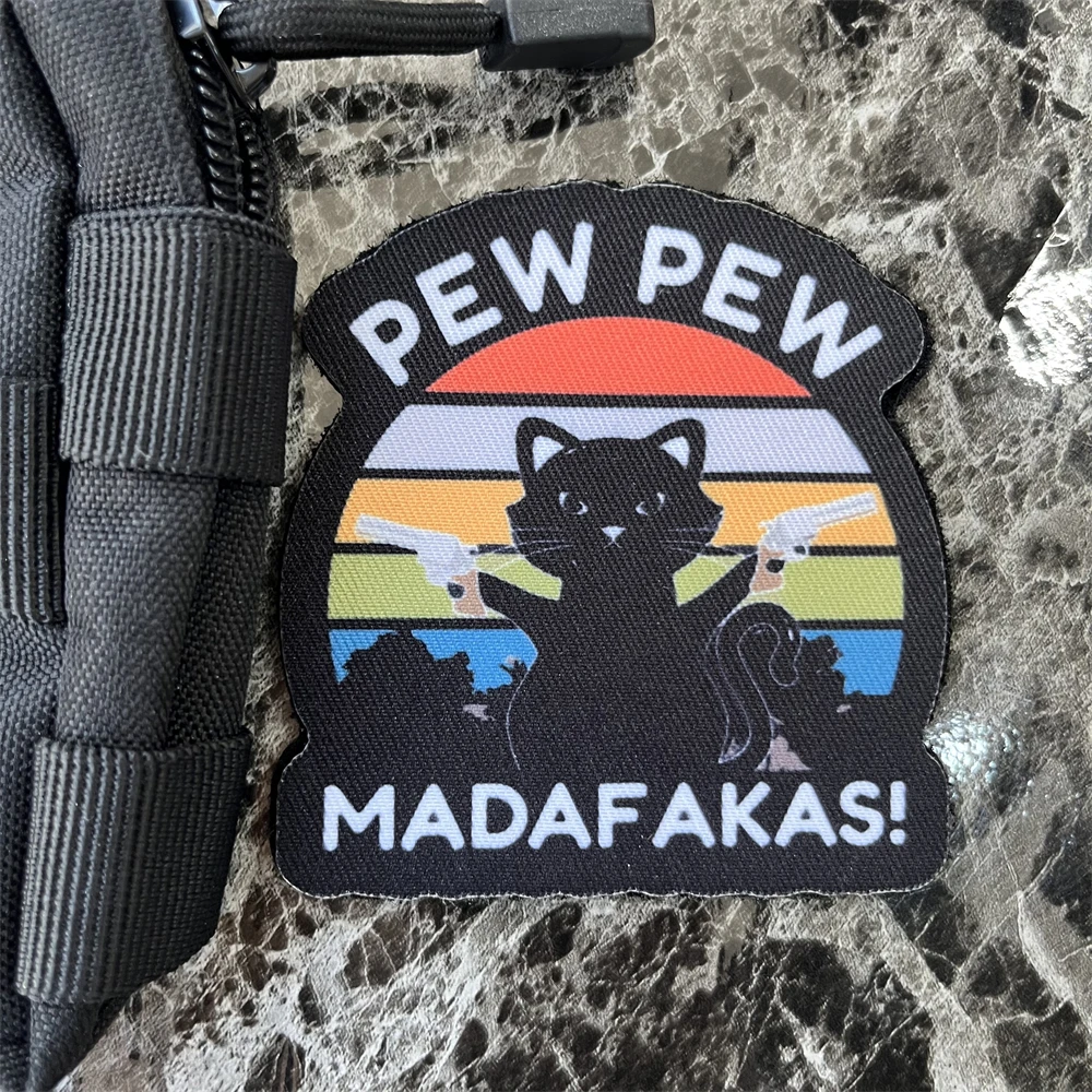 Insignia de moral Pew Madafakas, parches impresos, brazalete táctico, mochila, gancho y bucle, doble pistola, pegatinas de gato negro - imagen 4