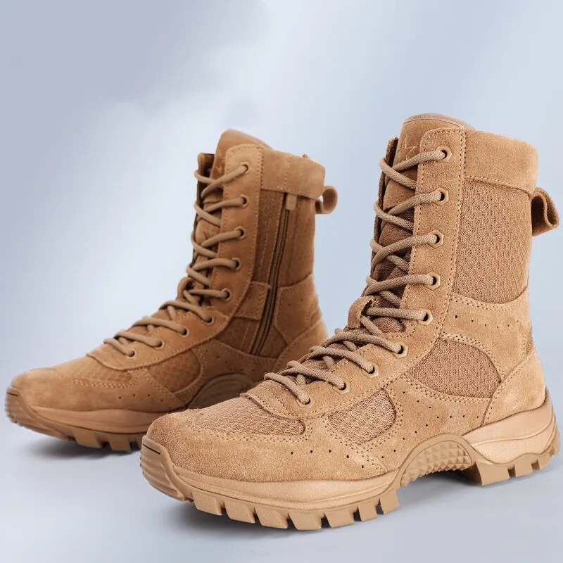 Nuevas botas de combate marrones con cremallera lateral resistente al desgaste entrenamiento verano ultraligero zapatos de senderismo al aire libre escalada táctica en el desierto - imagen 3