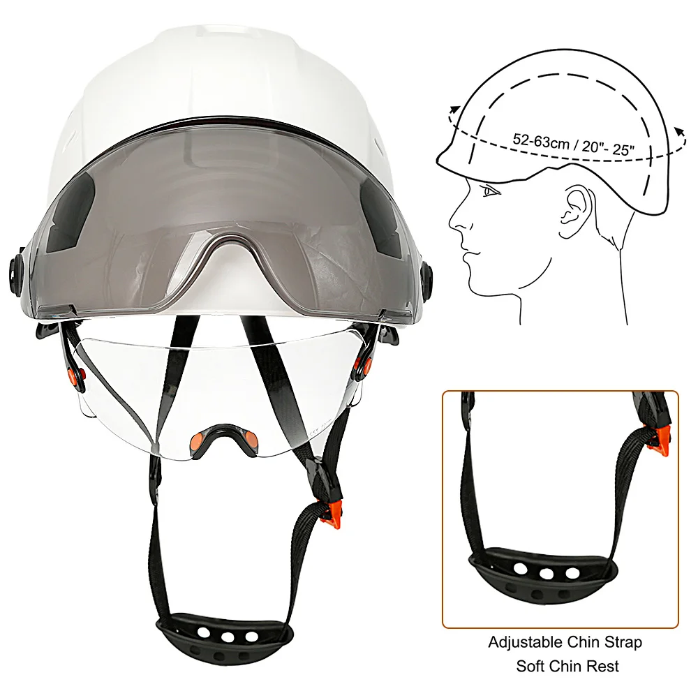 Casco de seguridad para construcción CE con gafas dobles, toalla facial para casco duro de ingeniero ABS ANSI, gorra de seguridad Industrial, protección para la cabeza - imagen 2