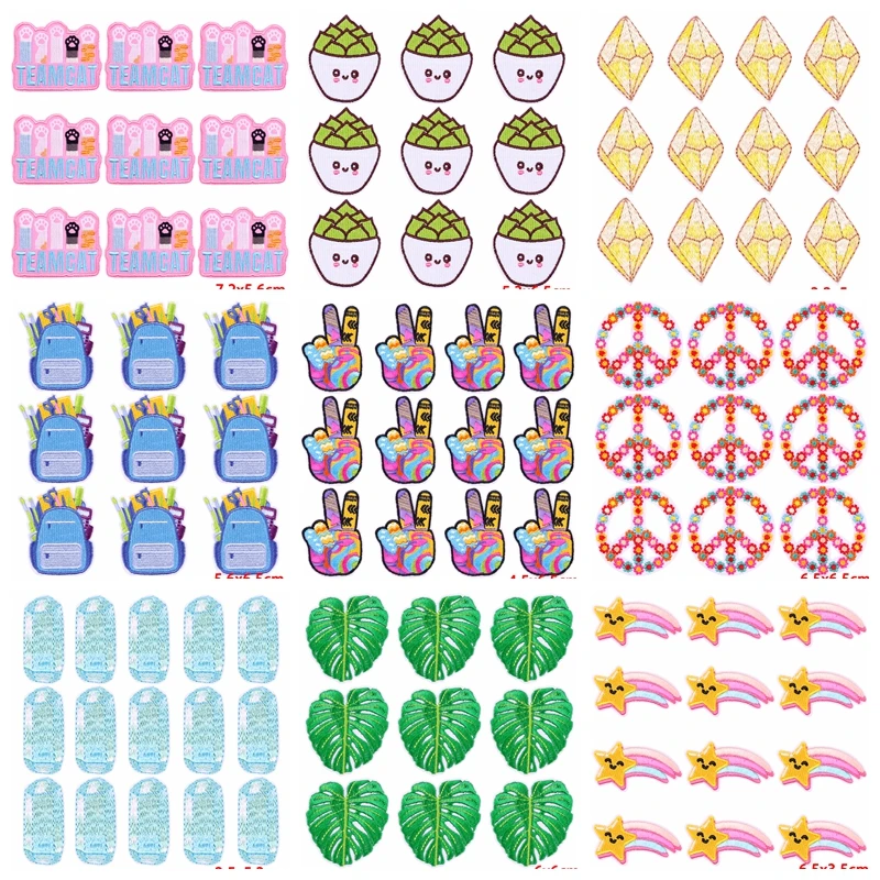 Parche de dibujos animados para ropa, parches termoadhesivos bordados para planchar, apliques de flores para mochila, lote de 10 unidades