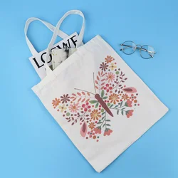 Bolso de lona con estampado Floral de mariposa, bolso de mano plegable, organizador de almacenamiento portátil, bolso de compras para mujer, bolso de hombro de colegio