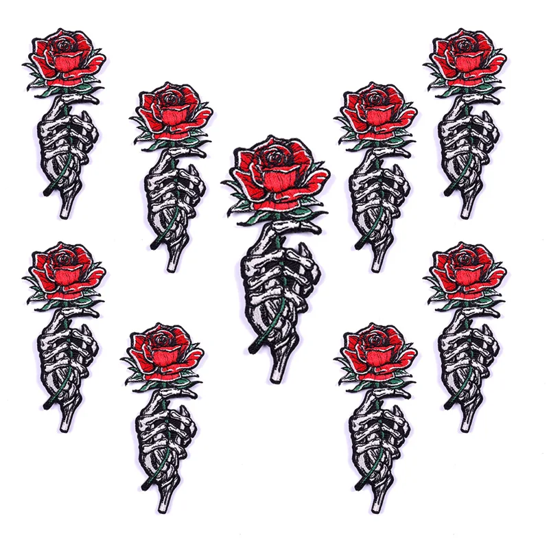 Prajna-Parche de calavera rosa para ropa, en la ropa para planchar parches bordados, parches de calavera de dedo DIY, pegatina de parche, 10 piezas - imagen 4