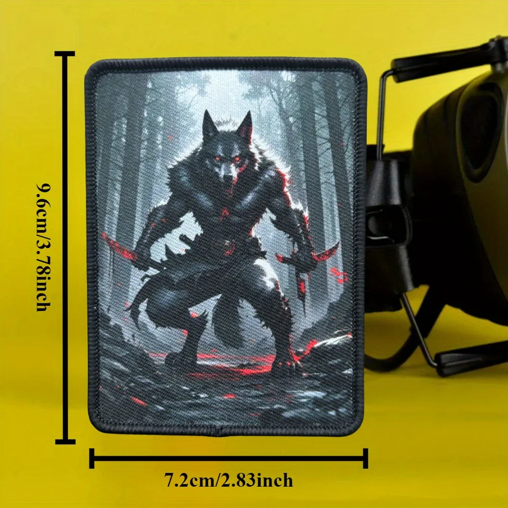 Emblema de gancho y bucle con estampado de lobo de doble filo, parche táctico de moral de lobo de sangría, insignia militar, brazalete de combate, pegatinas para mochila - imagen 2