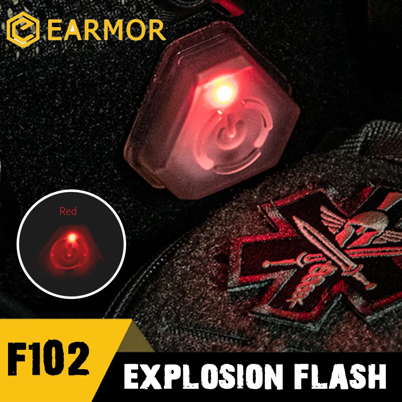 EARMOR-luz Flash de explosión F102 para casco táctico, Faro de supervivencia, función de marcado de socorro, luz estroboscópica