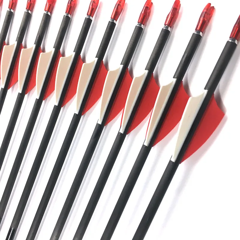 Flechas de carbono para tiro con arco, 12 piezas, 100%, ID4.2mm, columna vertebral, 500, 600, 700, 800, Pin, Nock, 80gr, arco recurvo, arco largo para caza - imagen 4