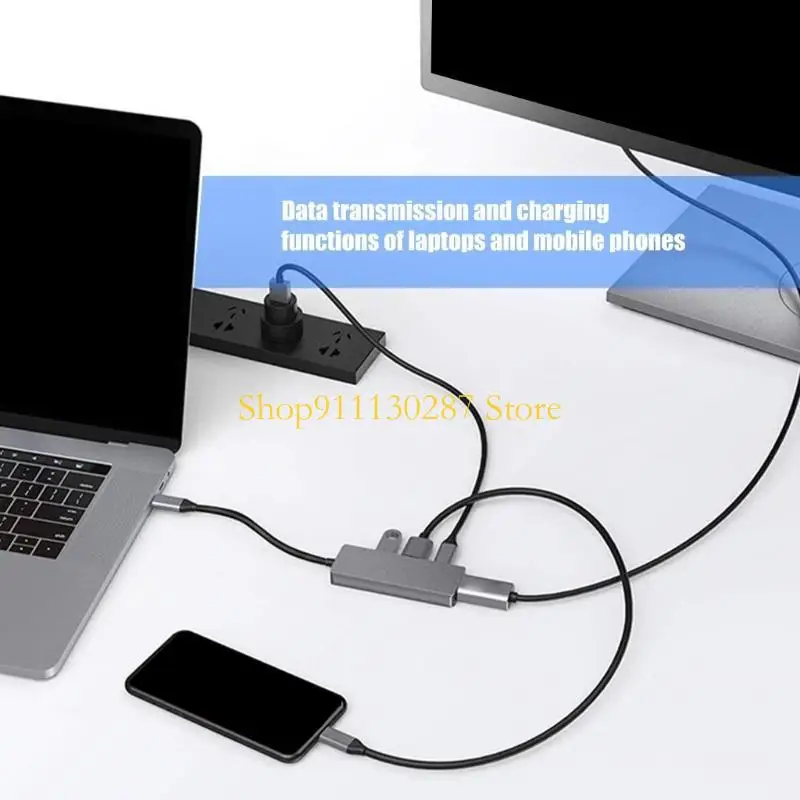 Adaptador ampliable 4 J1HC USB C en 1 puerto carga rápida 4K HDTV tipo C 2xUSB3.0