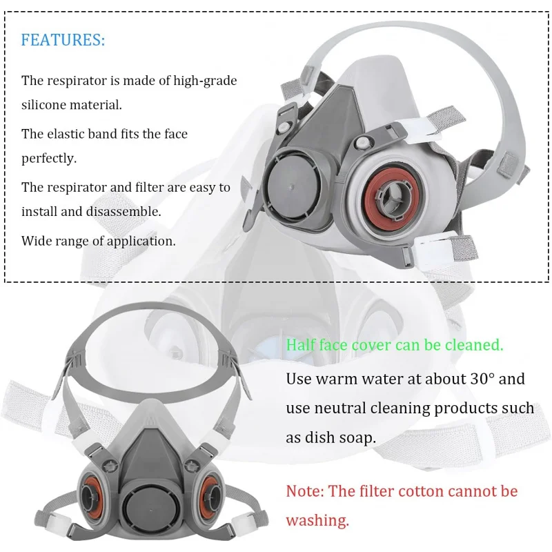 Media mascarilla reutilizable: una mascarilla respiratoria con filtro para pintura en aerosol, polvo, soldadura, resina, humo y gases de vapor orgánicos. - imagen 5