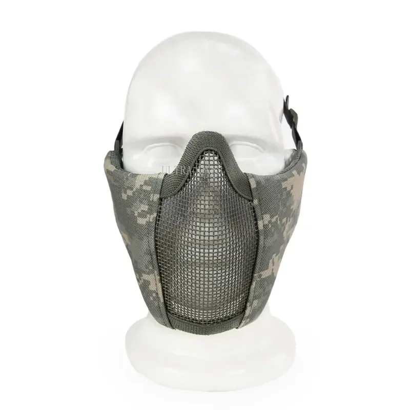 Máscara táctica de media cara para tiro de Paintball, máscaras de protección de malla metálica de acero, accesorios de protección facial para caza al aire libre - imagen 5