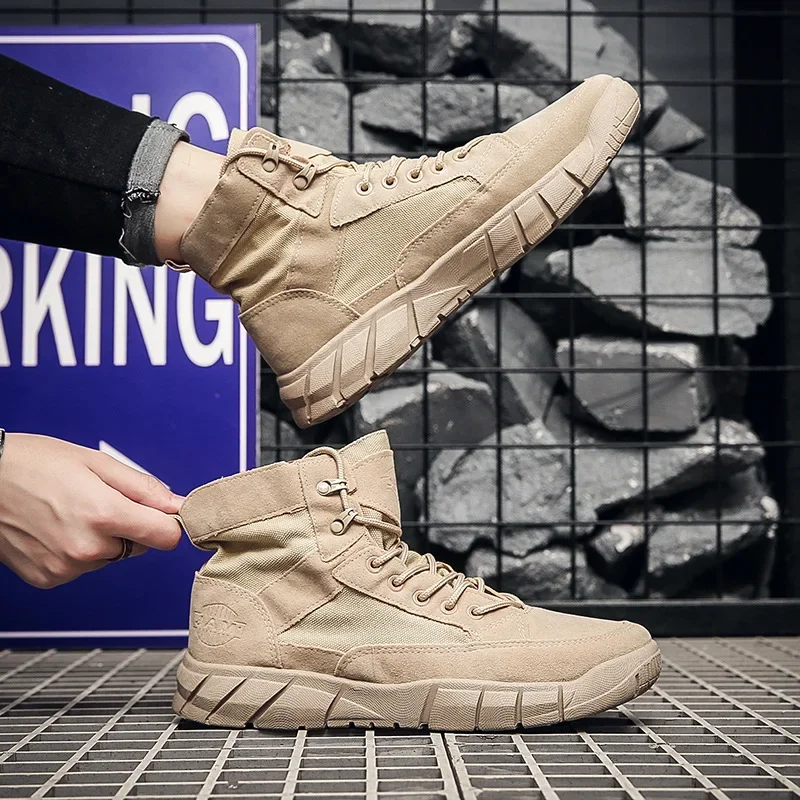 Botas de combate para hombre, botines de lona cómodos y transpirables de verano para hombre, botas informales ligeras con plataforma para correr al aire libre, botas de malla para hombre - imagen 3